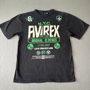 Vintage Avirex Y2K T-Shirt Mens Black Spellout Streetwear Graphic Logo Grunge M‎
